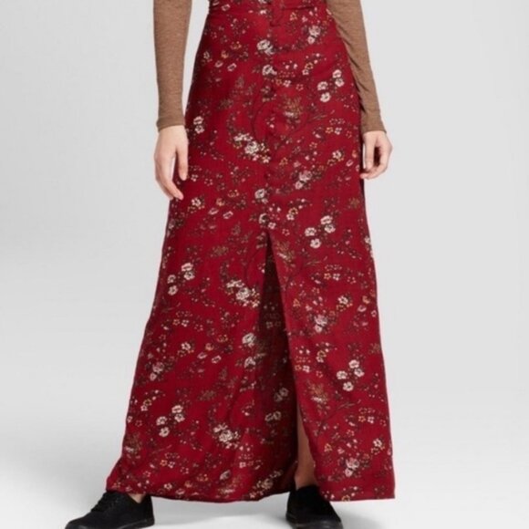 Mossimo Supply Co. Dresses & Skirts - Mossimo Red Floral Slit Maxi Skirt SZ XXL